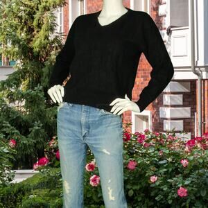 Vintage Le Club Angora Rabbit Hair Blend Fuzzy Black Pullover V Neck Sweater S